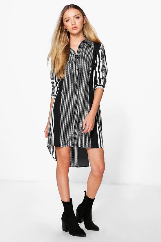 Alice Mono Print Long Sleeved Shirt Dress